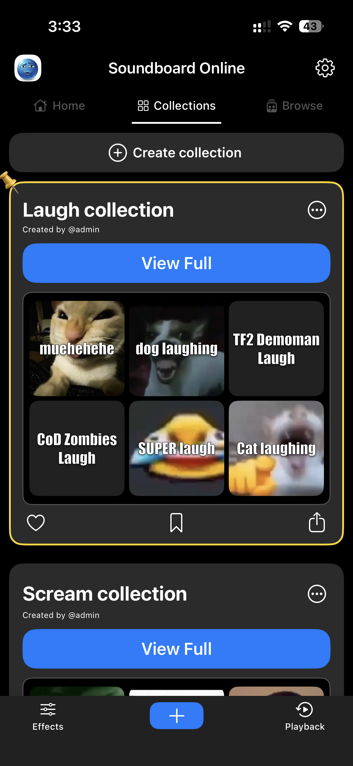 Collection screen
