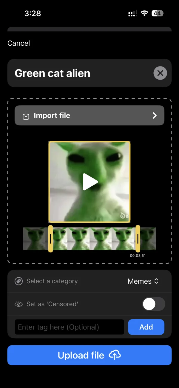 Upload screen