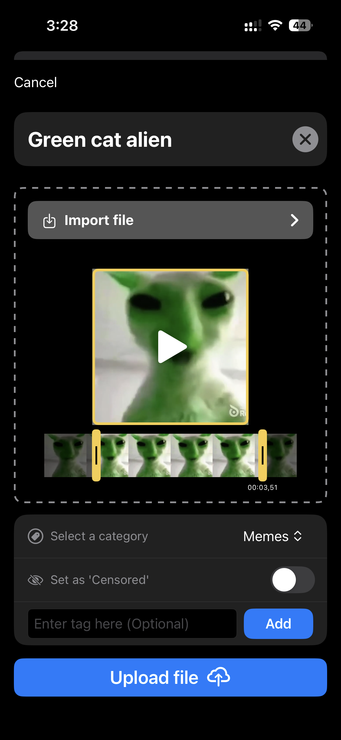 Upload screen